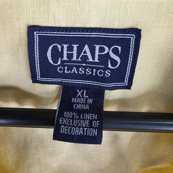 Mens Chaps Classics Yellow 100% Linen Shirt Long Sleeve Button Up Lightweight XL - Picture 2 of 8
